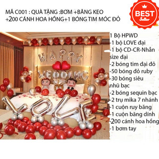 (MIỄN SHIP)Sét Bóng Trang Trí Phòng Cưới, Bóng Bay Trang Trí Phòng Cưới (TẶNG 200 CÁNH HOA HỒNG LỤA)] DF46