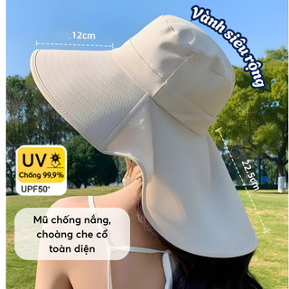 Mũ Chống Nắng Vành Rộng Nữ Chống Tia UV UPF50+, Mũ Che Nắng Gấp Gọn Che Kín Cổ Đi Biển, Đi Du Lịch