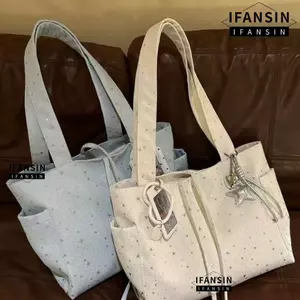 Túi xách đeo vai IFANSIN, Túi tote chất liệu vải phong cách Hàn Quốc, Túi tote mua sắm bằng đá hình ngôi sao dung tích lớn