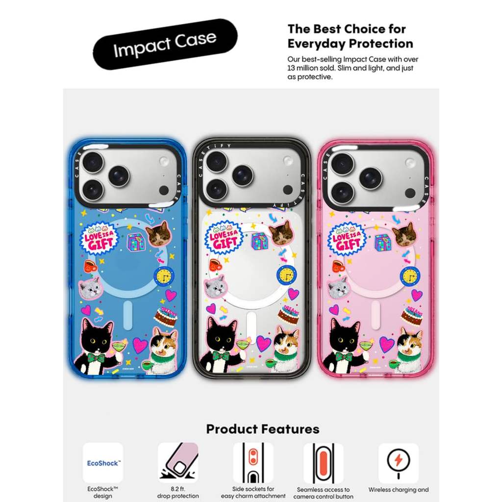 CASECASE X Love is a Gift Phone Case Black / Sky Blue / Pink Fizz Candy Collection Color Clear Hard Hard Magnet Impact Case cho IPhone 13 14 15 16 17Pro Max Plus Có Hộp