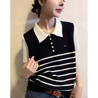 Áo Polo Sọc Tay Ngắn Cho Nữ, Phong Cách Hàn Quốc, Thích Hợp Mùa Hè
