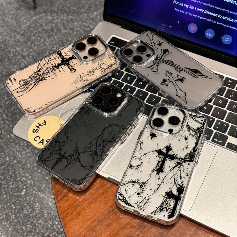 Ốp Lưng Cho Xiaomi Mi 11 Lite 11T PRO 12T POCO X3 X4 GT X5 X6 X7 PRO M4 M7 F5 PRO 14T Dark Gothic Cross Mark Cool Soft Mạ Ống Kính Kim Loại