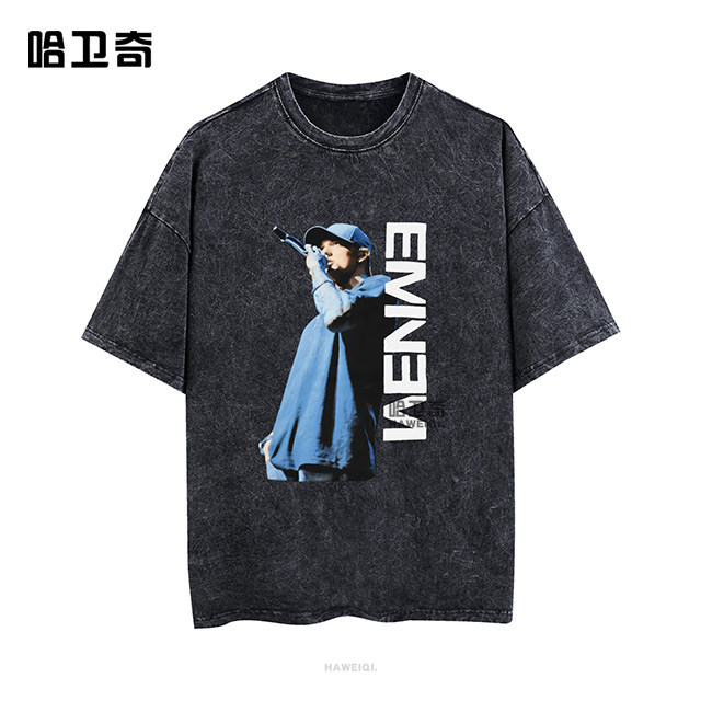 Mu Ye Eminem mới xung quanh Eminem cùng áo thun ngắn tay in hình Cotton cao cấp 100% đã giặt rap rock eminem trên quần áo 0317