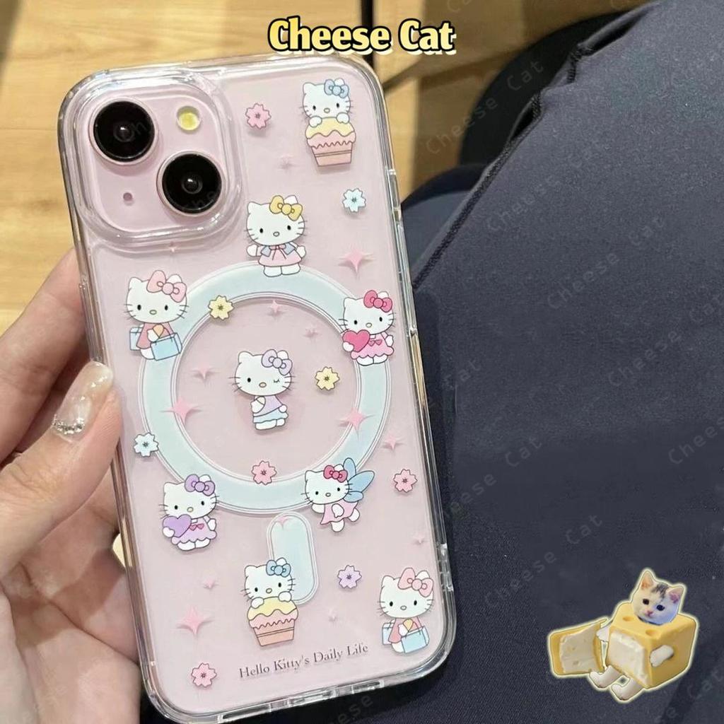Ốp điện thoại trong suốt có nam châm hình bánh mèo dễ thương cho iPhone 15 16 17 11 12 13 14 Pro Max XR Xs Max 8 7 Plus