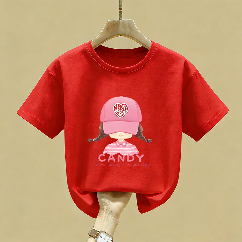CANDY Mũ Bóng Chày Bé Gái Đồ Họa Áo Hoạt Hình Dễ Thương Cô Gái In Hình Thường Ngày Tay Ngắn Hàng Đầu Hợp Thời Trang Kawaii Thời Trang Để Mặc Hàng Ngày