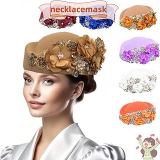 Mũ Turban NECKLACEMASK, Mũ trùm đầu nỉ mềm mại hoa thủ công, Vải không dệt thời trang Kim cương giả Mũ nồi thoáng khí cho bữa tiệc tối