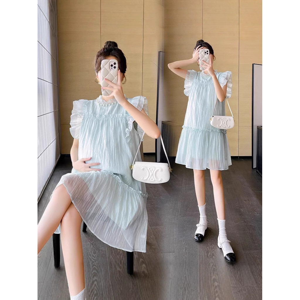 Đầm dành cho các mẹ bầu, phong cách Hàn Quốc, váy Tencel nhẹ nhàng, thoáng khí, xếp ly, chất liệu mềm mại