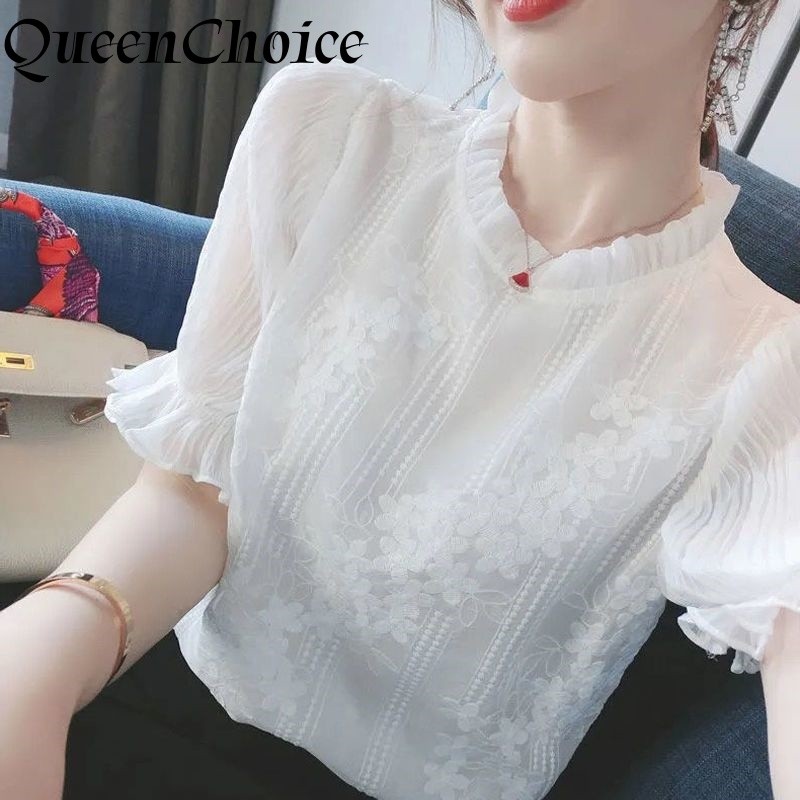 M-3XL Áo sơ mi tay dài văn phòng chắc chắn trắng thời trang ren cao cấp