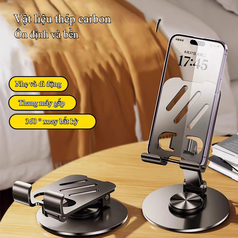 Giá đỡ điện thoại & máy tính bảng kim loại cao cấp, gập gọn, xoay 360° | Chân đỡ bàn bền vững, dùng livestream tiện lợi