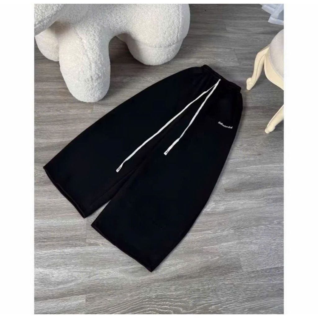 Bộ quần ống rộng da cá xám tiêu dài + phối áo phông form rộng unisex hình con CÚ-thoitragthubio