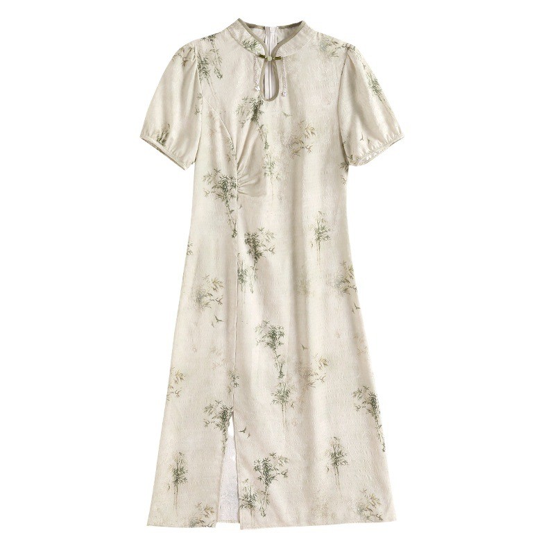 váy sườn xám kiểu mới dành cho nữ, váy xếp ly cổ đứng in họa tiết vintage,phong cách cổ điển, mẫu mới mùa xuân/hè