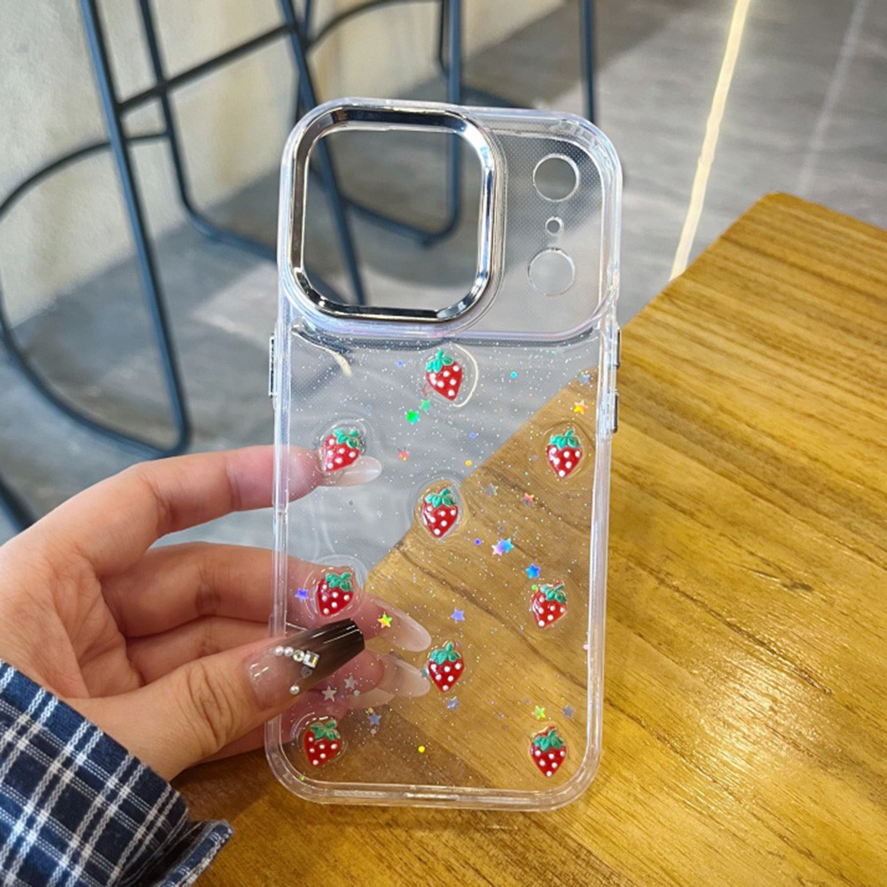 Ốp Điện Thoại Nhựa Dâu 3D Cho iPhone 17 Pro Max 17 Air 16 Plus 15 14 13 12 11 Vỏ Bảo Vệ Chống Sốc