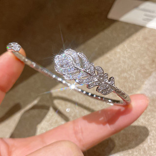 Châu Âu Mỹ ins Phong Cách Mới Zircon Lá Lông Vũ Mở Vòng Tay Nữ