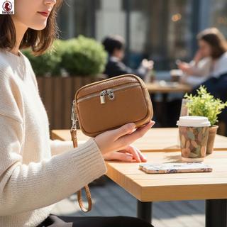 Túi đeo chéo Mini nữ có dây kéo đôi Ví đựng tiền xu dung tích lớn Ví da PU
