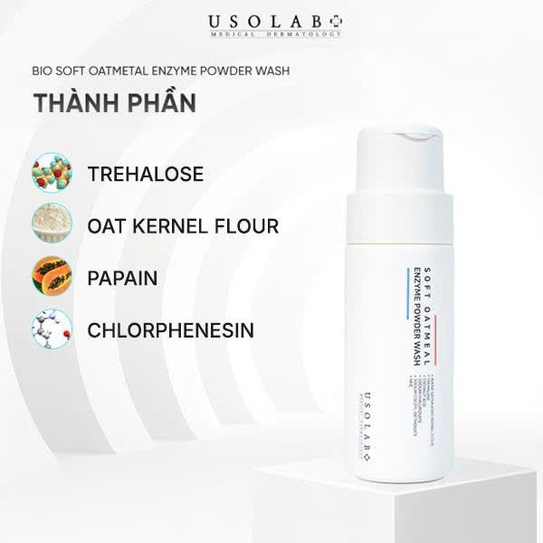 (hàng công ty) Bột tẩy da chết enzyme Soft Oatmeal USOLAB 50g cho mọi loại da | Sạch sâu, cải thiện lỗ chân lông,