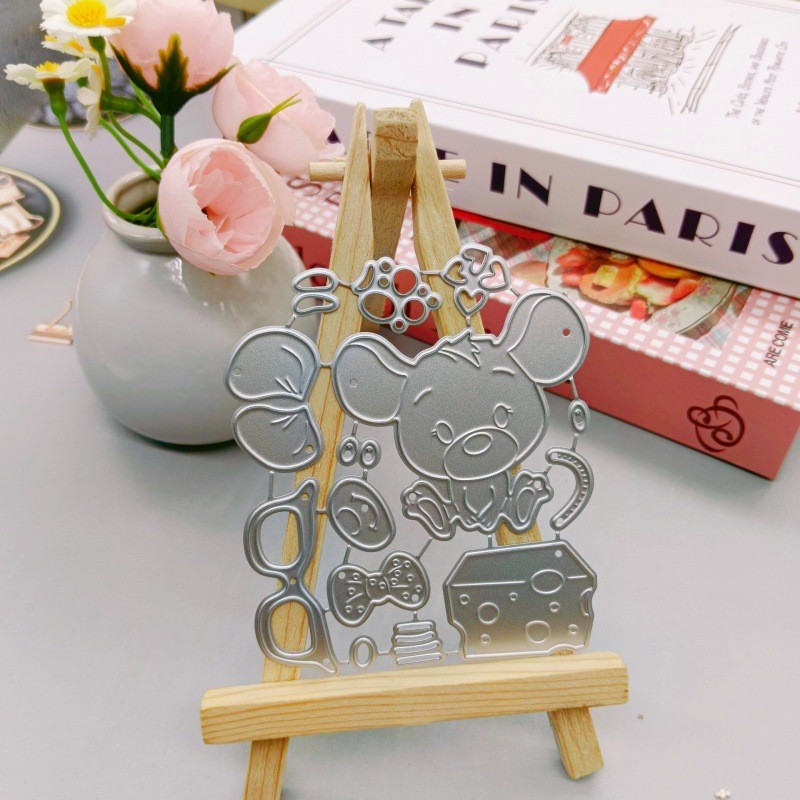 Chuột Đeo Kính Bé Kim Loại Thép Carbon Cắt Khuôn Thêu Sò Dập Nổi Khắc Bản Mẫu DIY Album Ảnh Thiệp Chúc Mừng Cắt Chết Giấy Thủ Công Dụng Cụ