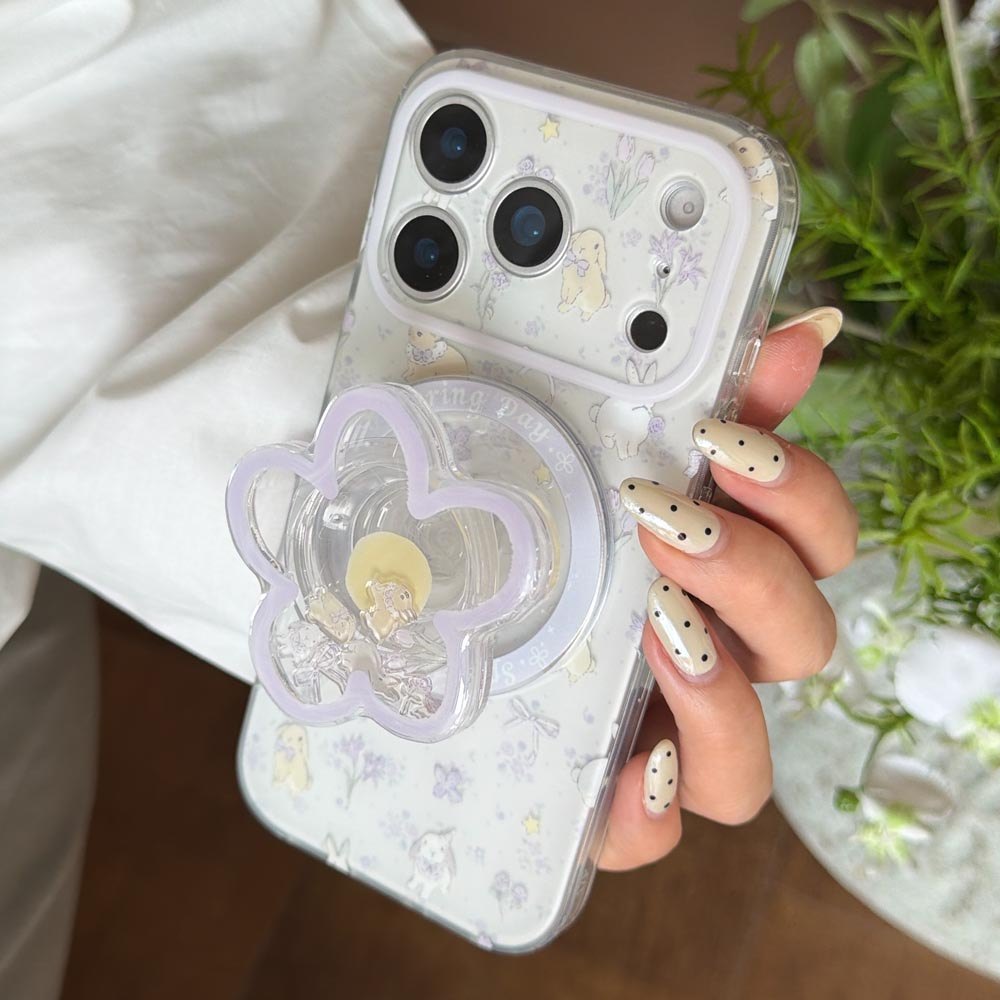 Ốp Lưng Cứng Tương Thích Với iPhone 13 14 14Pro 14ProMax 15 15Pro 15ProMax 16 16Pro 16ProMax 17 17Pro 17ProMax Ốp Nam Châm Họa Tiết Thỏ Hoa Tím