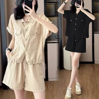 Bộ đồ nữ mới, áo và quần short màu trơn, kích thước lớn, dây rút cao cấp, bộ hai mảnh thời trang rộng rãi, thoáng mát
