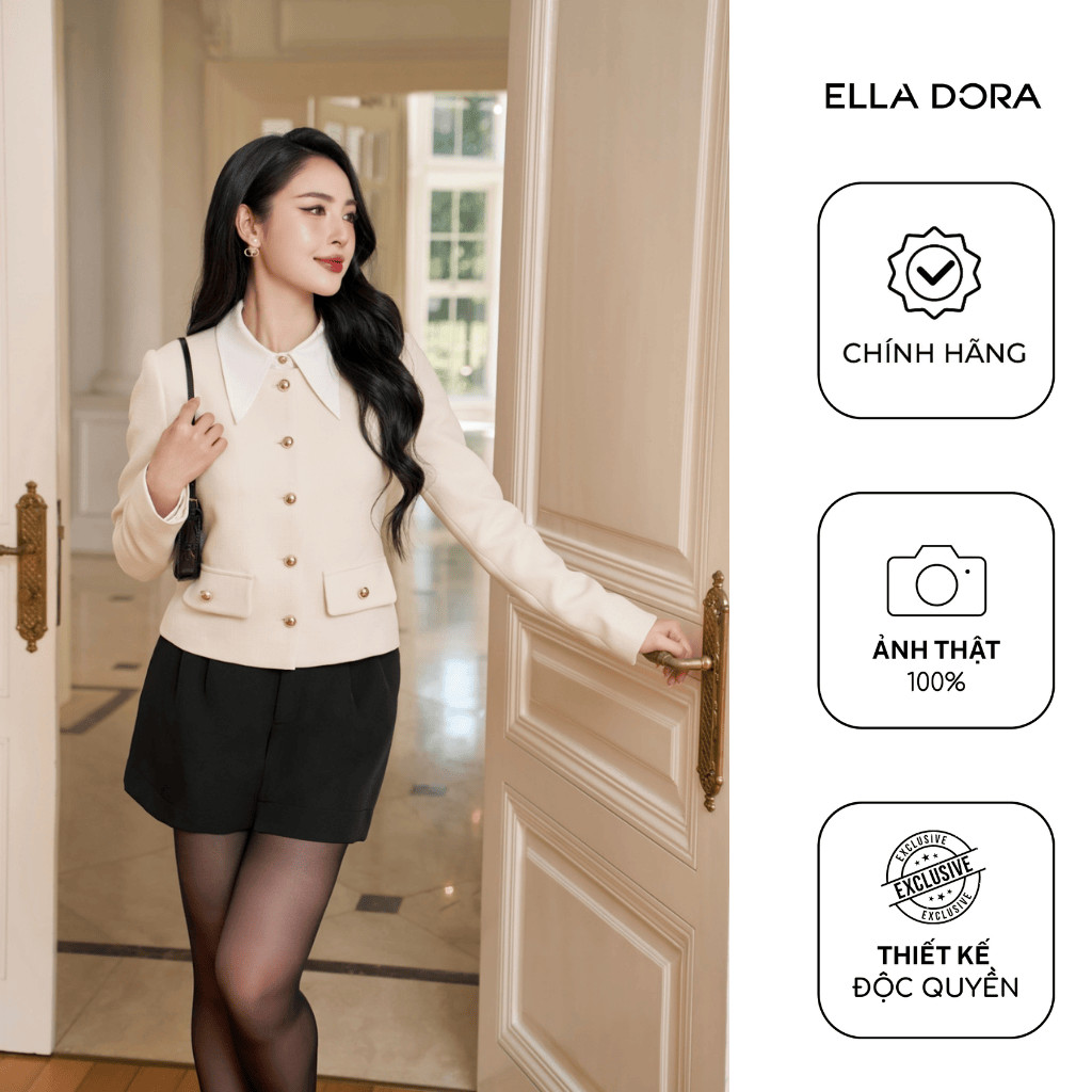Áo khoác nữ ELLA DORA  dạ Tweed thiết kế 7 cúc kim loại dáng gọn thanh lịch phong cách công sở [K12]