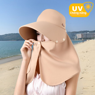 Mũ Chống Nắng Kèm Khăn Che Mặt Toàn Diện 2026 – Nón Rộng Vành Chống UV, Thoáng Khí, Gấp Gọn