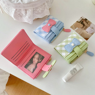 Hoạt Hình Ngọt Ngào Nơ Ví Nữ Dễ Thương Bifold Dây Kéo Đa Năng Tiền Mặt Ví