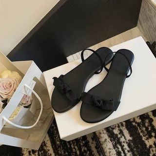 Phiên Bản Hàn Quốc Niche Thiết Kế Nơ Giày Sandal Nữ Mùa Hè 2026 Phong Cách Mới Retro Webbing Flat Back Strap Dép