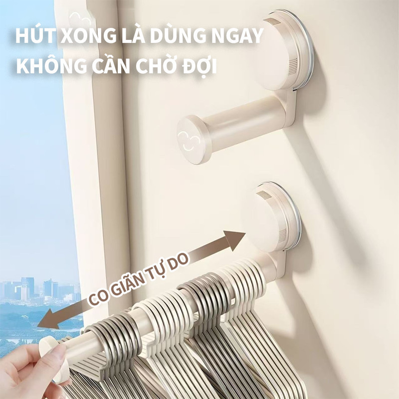 Móc Treo Quần Áo Hút Chân Không Gấp Gọn - Thanh Treo Tường Lực Hút Mạnh, Chịu Tải Cao, Dùng Ban Công & Gia Đình