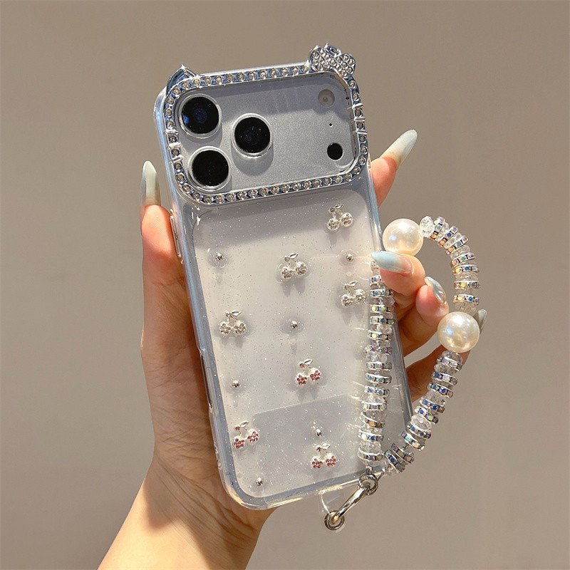 Ốp điện thoại anh đào tai mèo kim cương lấp lánh cho iPhone 17 Pro Max 17 16 15 14 13 12 11 Vỏ điện thoại chống rơi