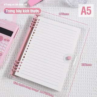 Sổ Còng Bìa Nhựa PVC Trong Suốt A5, Ruột Thay Được Giấy Kẻ Ngang, Tặng Sticker Trang Trí