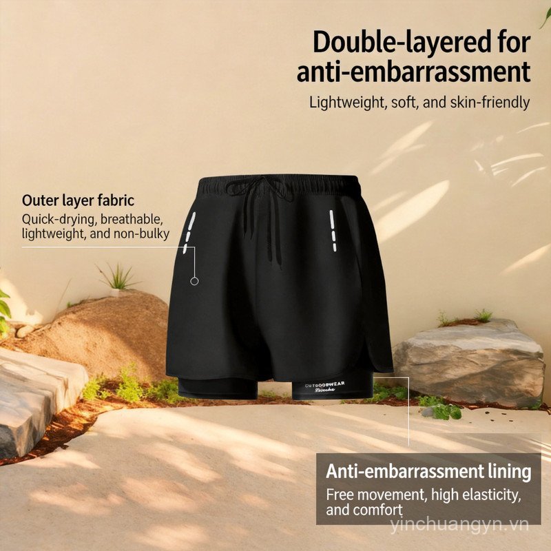 Quần short thể thao cho marathon, quick-dry, hai lớp dành cho nam