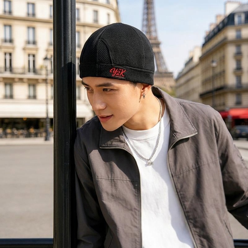 Mũ beanie phong cách hip-hop nylon thoáng khí thêu logo thân thiện da phù hợp đường phố nam nữ