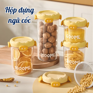 Hộp Đựng Ngũ Cốc Kín Khí Nắp Khóa Chống Ẩm, Hộp Nhựa Đựng Đồ Khô Trong Suốt Dung Tích 600ml–1500ml