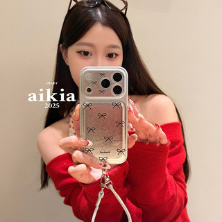 Hàn Quốc Ngọt Ngào Nữ Tính Nơ Da Bạc Wrsit Dây Đeo Ốp Lưng Điện Thoại iPhone 17Promax 17Pro 14 15 16 Pro Max 13 Chống Sốc Bảo Vệ Toàn Bộ Ống Kính Nữ Vỏ Di Động