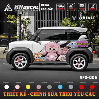 Tem dán xe VF3 - Decal dán xe VF3 MẪU BABY THREE nhiều màu sắc  1 bộ dán 2 bên ( mẫu VF3 - 05 )
