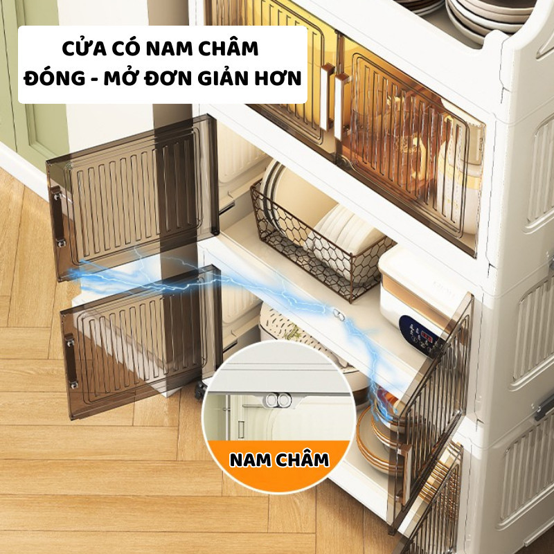 Tủ Nhựa Đựng Đồ Dùng Bếp ENODA HOME, Tủ Kệ Gấp Gọn Đựng Đồ Đa Năng Phòng Bếp Có Bánh Xe Di Chuyển Thuận Tiện TUN052