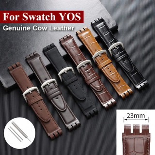 Vintage Mờ Chính Hãng Da Dây Đeo Đồng Hồ Cho Swatch YOS440 Core Bộ Sưu Tập YOS449 YOS401 YOS447 Dây Đeo Đồng Hồ Nam Nữ 23 Mm 26 Mm Dây Đeo Đồng Hồ Vòng Tay