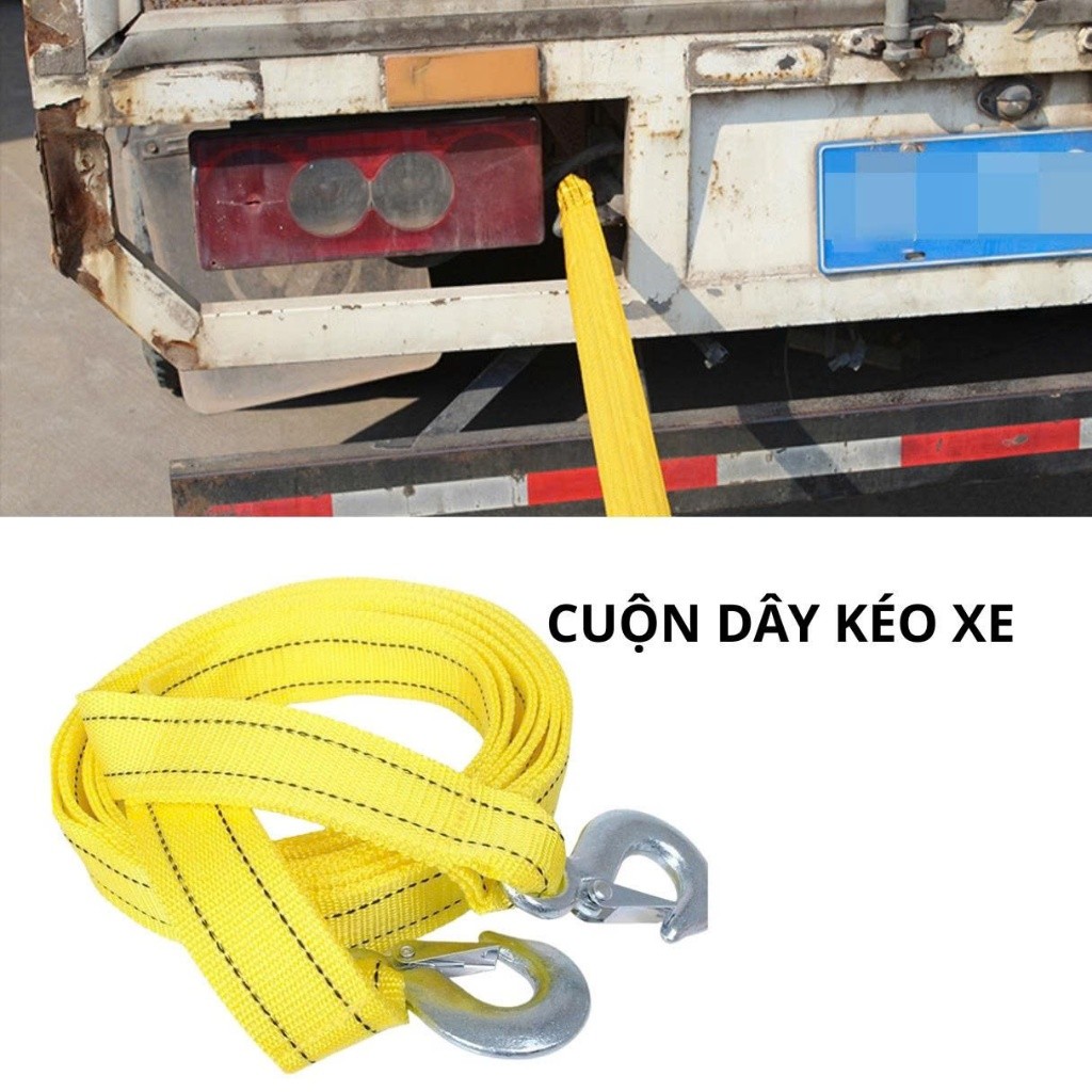 Dây kéo xe cứu hộ vàng 4m 5 tấn sợi nilon, Dây cáp kéo xe (ô tô), 5 tấn, 4m, Kéo xe, Sợi nilong / Siêu bền
