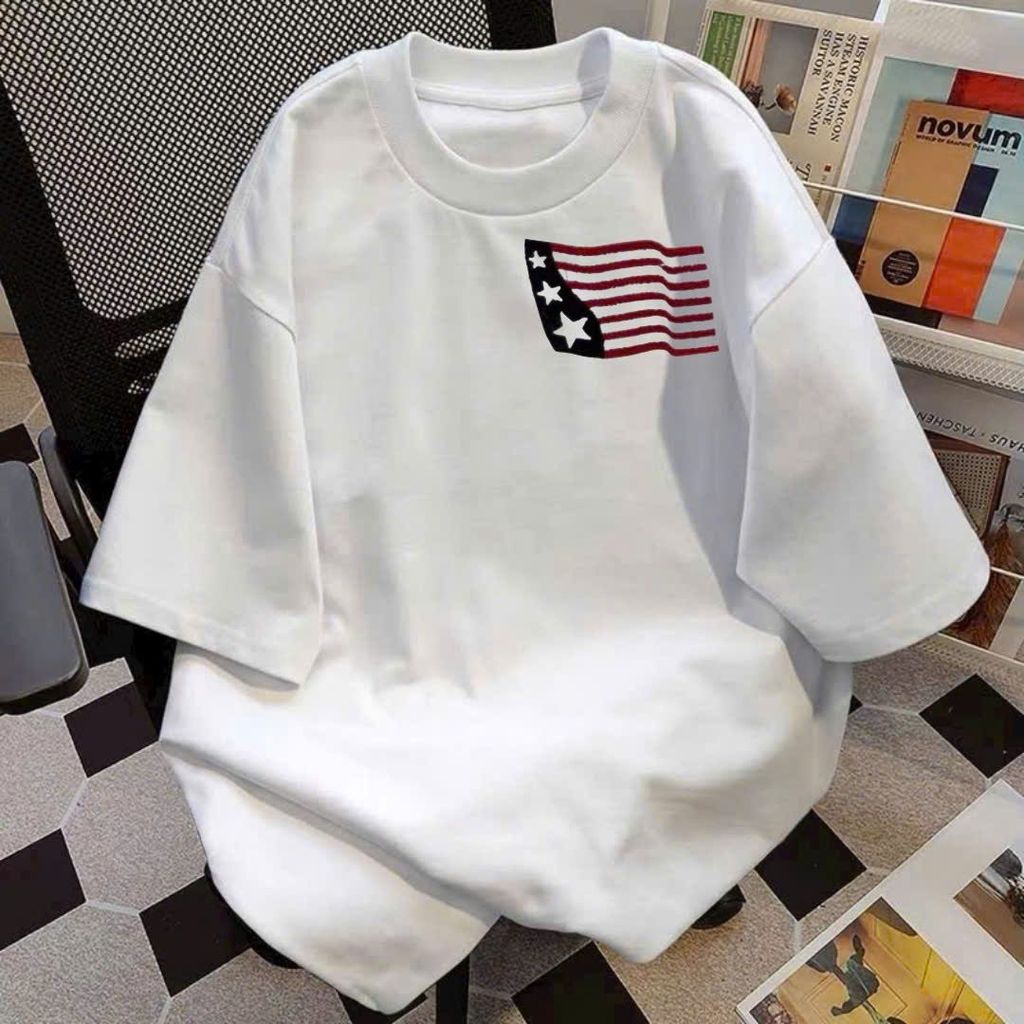 Áo phông unisex tay lỡ cotton su mát với Hình lá cờ Mỹ siêu hot,Trẻ trung phù hợp mọi phong cách THUBIO