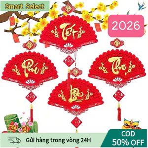 【COD】Dây khánh quạt Phúc Lộc Thọ Tết chất liệu nỉ nhung 3D, trang trí Tết 2026 kèm móc treo, cầu chúc may mắn đầu xuân.