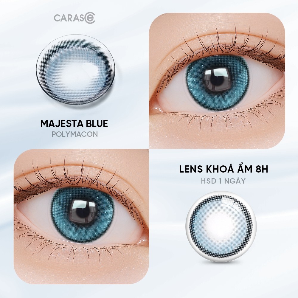 [1 chiếc] Kính áp tròng khoá ẩm 8H 1 Ngày Màu Xanh Dương Nhũ CARASE, Lens cận MAJESTA BLUE