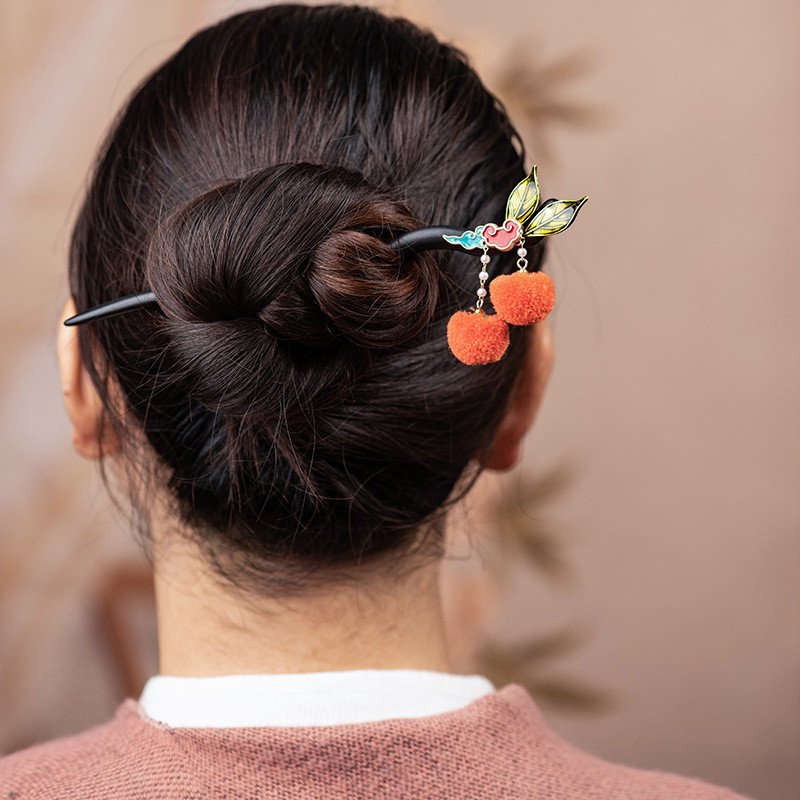 Kẹp tóc quả bóng sang trọng dễ thương Persimmon Ruyi