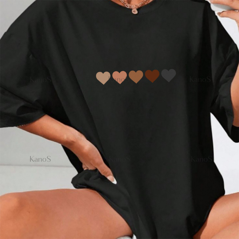 Kanos_shop |  áo thun nữ form rộng,Thời trang thu đông heart print 100% cotton áo sơ mi tay ngắn