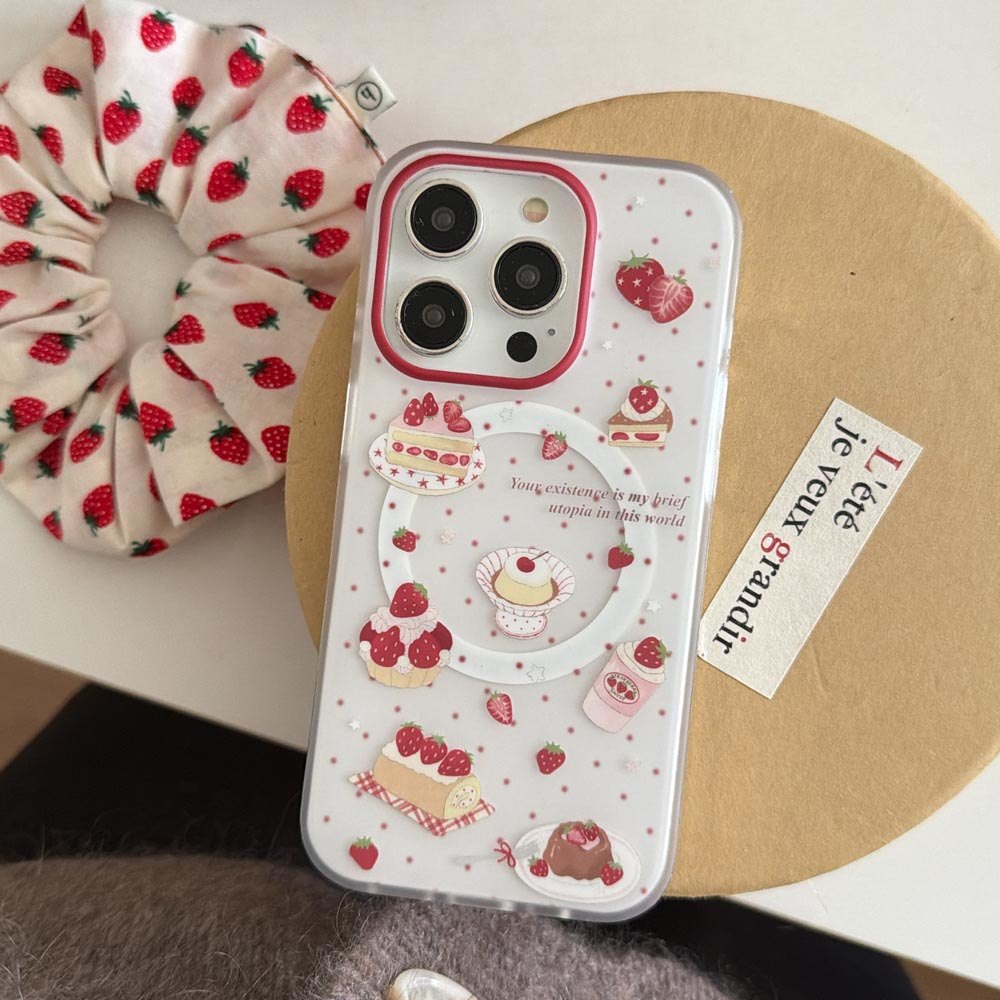 Ốp Lưng Cứng Tương Thích Với iPhone 13 14 14Pro 14ProMax 15 15Pro 15ProMax 16 16Pro 16ProMax 17 17Pro 17ProMax Vỏ Nam Châm Họa Tiết Bánh Dâu