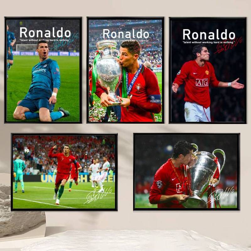 Tranh vải trang trí Cristiano Ronaldo, Poster bóng đá, Nghệ thuật hiện đại, Trang trí cho quán bar và phòng khách