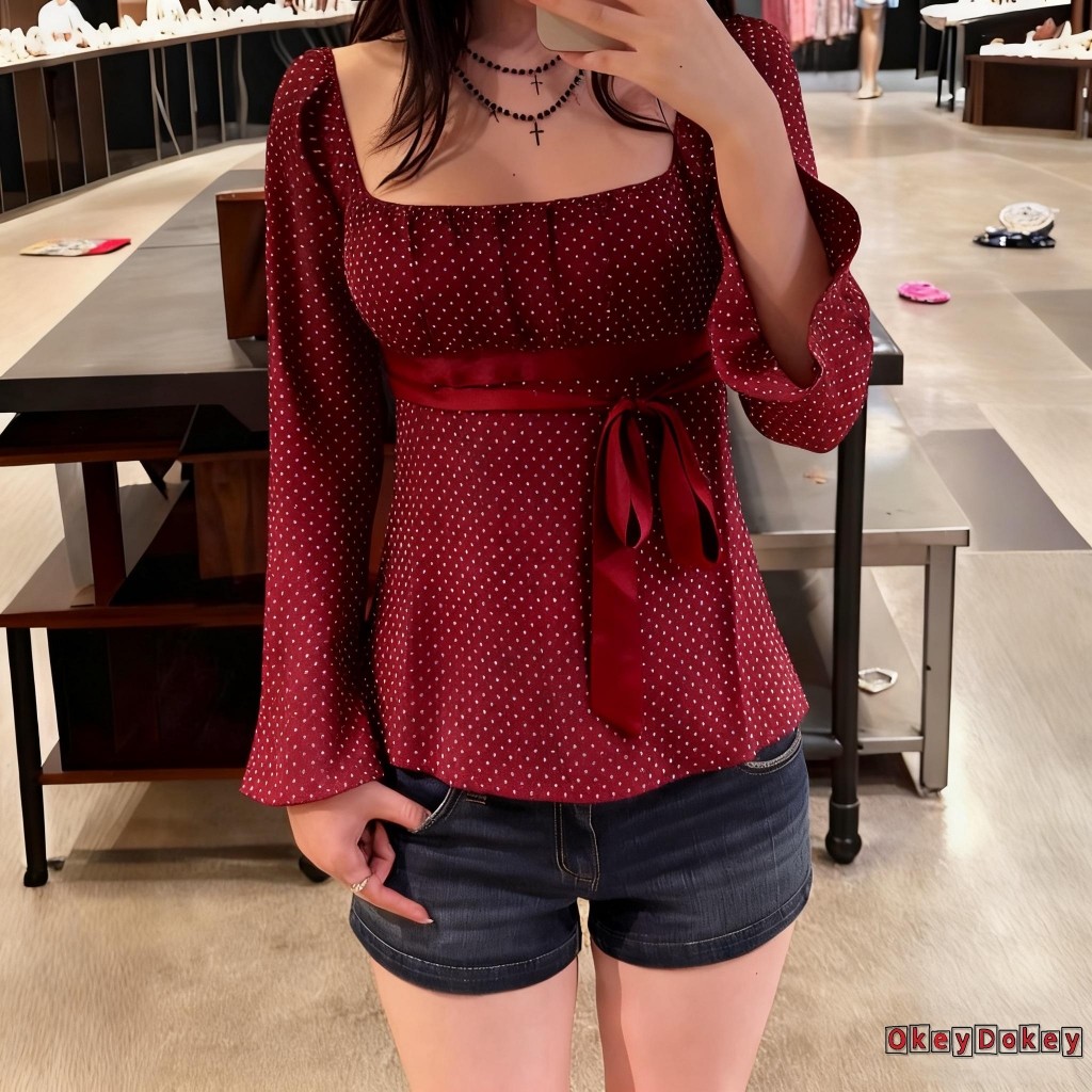 Áo buộc dây babydoll dài tay ODokey-Nữ