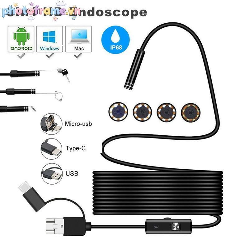 Photoframe 3 trong 1 USB Type-C Kiểm tra nội soi Borescope 5.5 / 7 / 8mm Ống kính HD Camera IP68 VN