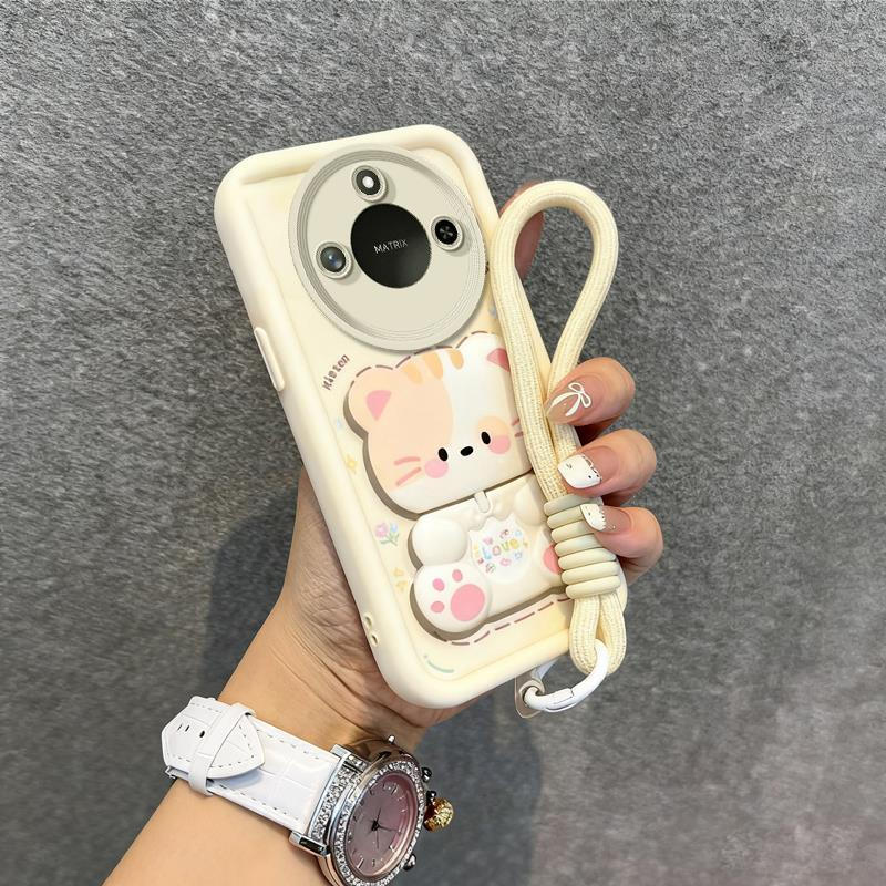 Ốp điện thoại 3 trong 1 honor X9C 5G X9A X9B X9D X9 X9C SMART 5G Vỏ mềm thiết kế mới thẩm mỹ gương trang điểm mèo dễ thương có giá đỡ & dây buộc cho bé gái JTDTMZJ01