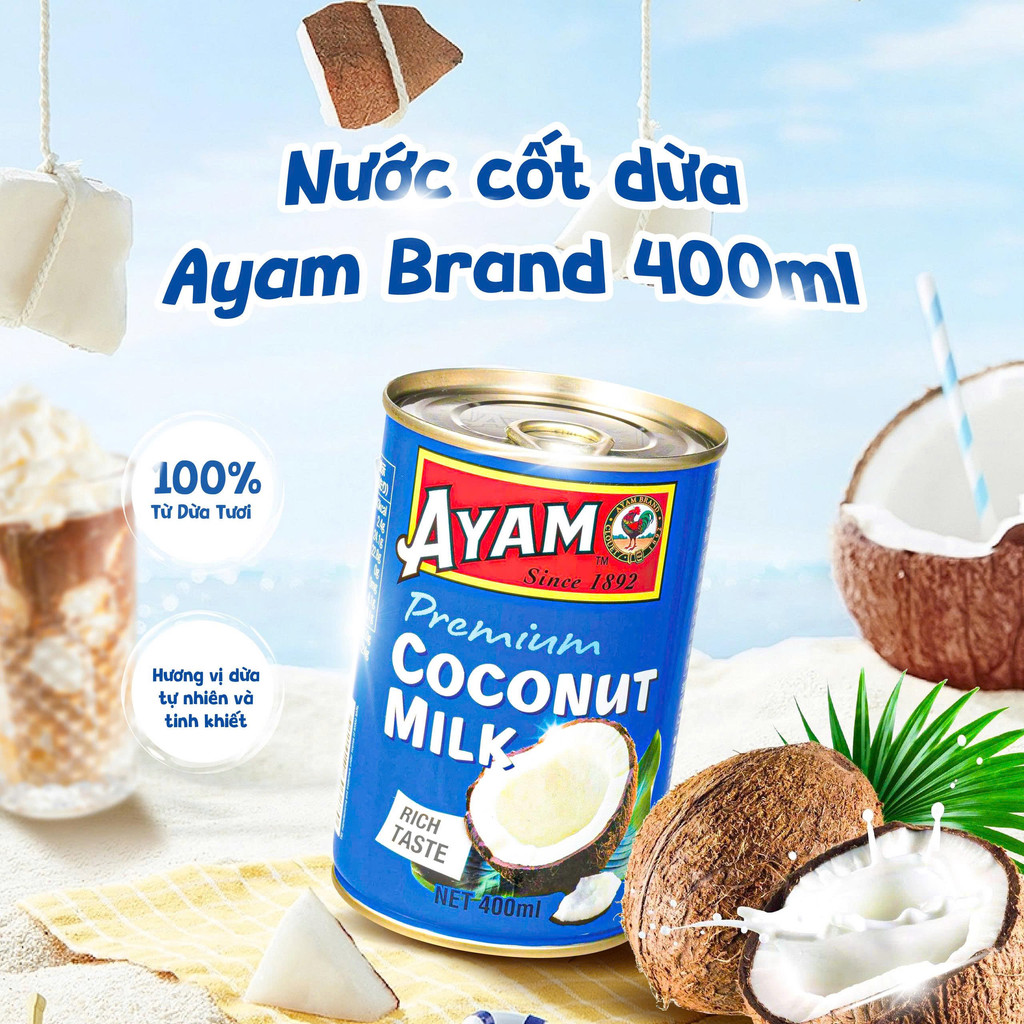 Nước Cốt Dừa Thơm Ngon Ayam Brand Coconut Milk - Hộp Thiếc 400ml Béo Ngậy Sánh Mịn