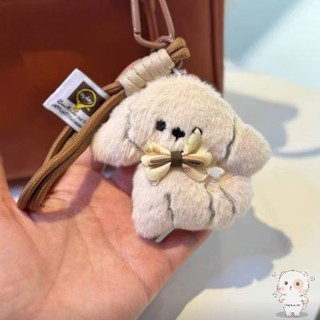 【Chamvn】thích hợp cho túi xách của bé gái. Móc khóa điện thoại hình chú cún bông dễ thương có nơ đầu nghiêng