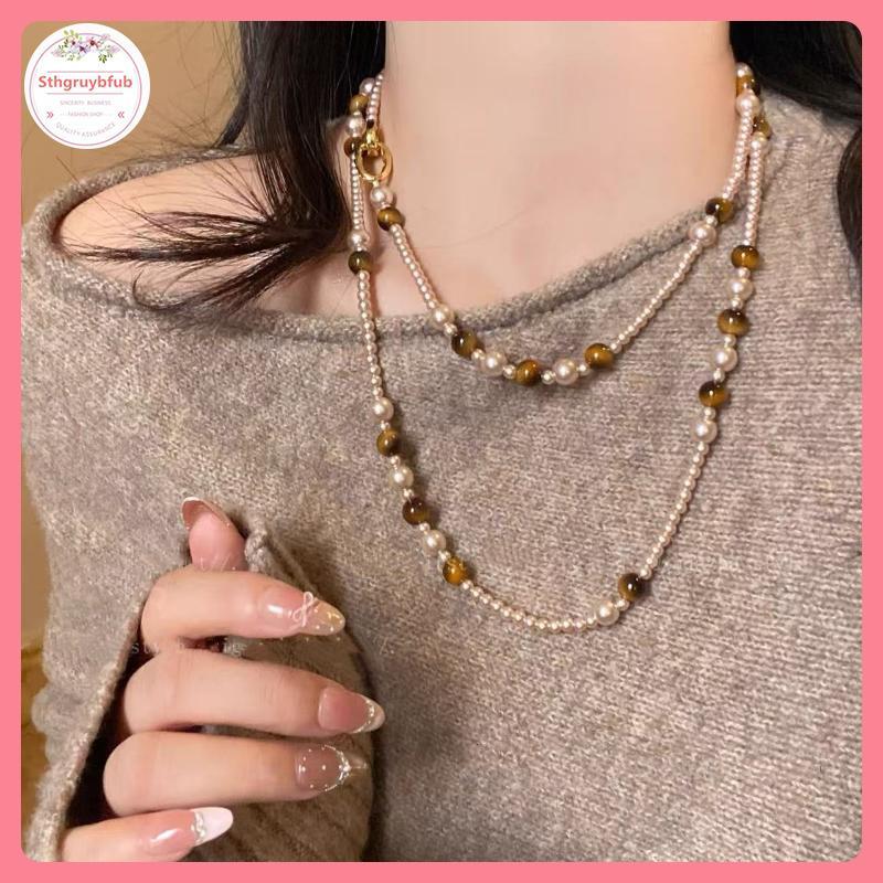 Sợi dây chocker đá hổ mắt tự nhiên, trang sức thời trang vintage dành cho nữ